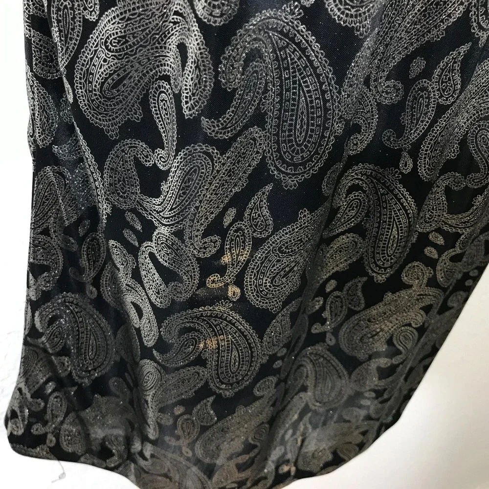 Vintage 80s Homemade Silver Lame Dress XS Paisley Lame Long Sleeve Semi Sheer‎